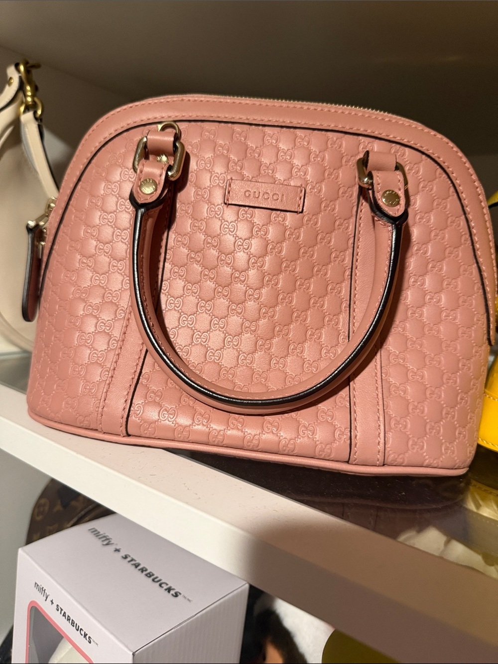 Gucci Pink Embossed Leather Dome Satchel Bag